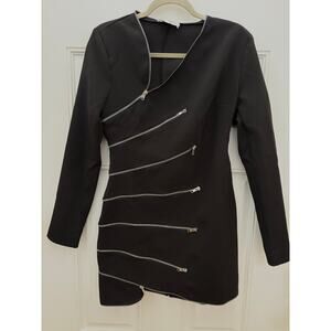 L’Atiste Medium Asymmetrical Zipper Mini Dress Moto Style Edgy Rocker Glam Party